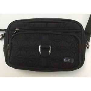 LUG Carosel Black Crossbody Waist Bag RFID Purse Bag Black Quilted